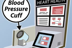 Illustration of a Blood Pressure Monitoring Kiosk