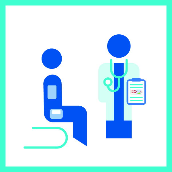 Icon with a doctor consulting a patient with the ABPM report