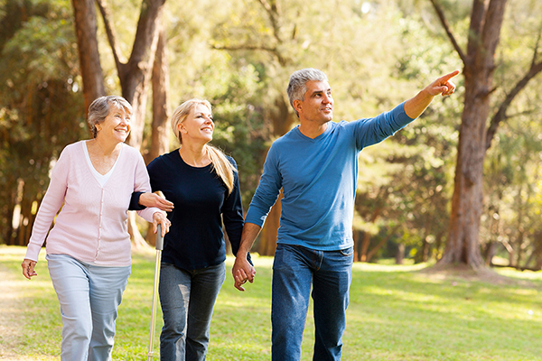 Friends walking in a park